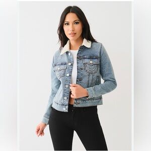 NWT True Religion Trucker Sherpa Collar Jacket, Size XL Color Light Chilly Wash